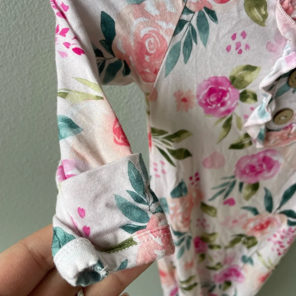 Abbie and Evie Bamboo Pink Floral Knotted Gown 0-3 Months - Picture 3 of 4